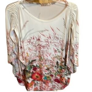 Paula KC graphic print silky blouse size large split sleeves